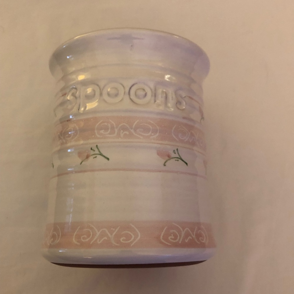 Vintage Pink and White Ceramic Spoon/Utensil Holder; Excellent Condition
